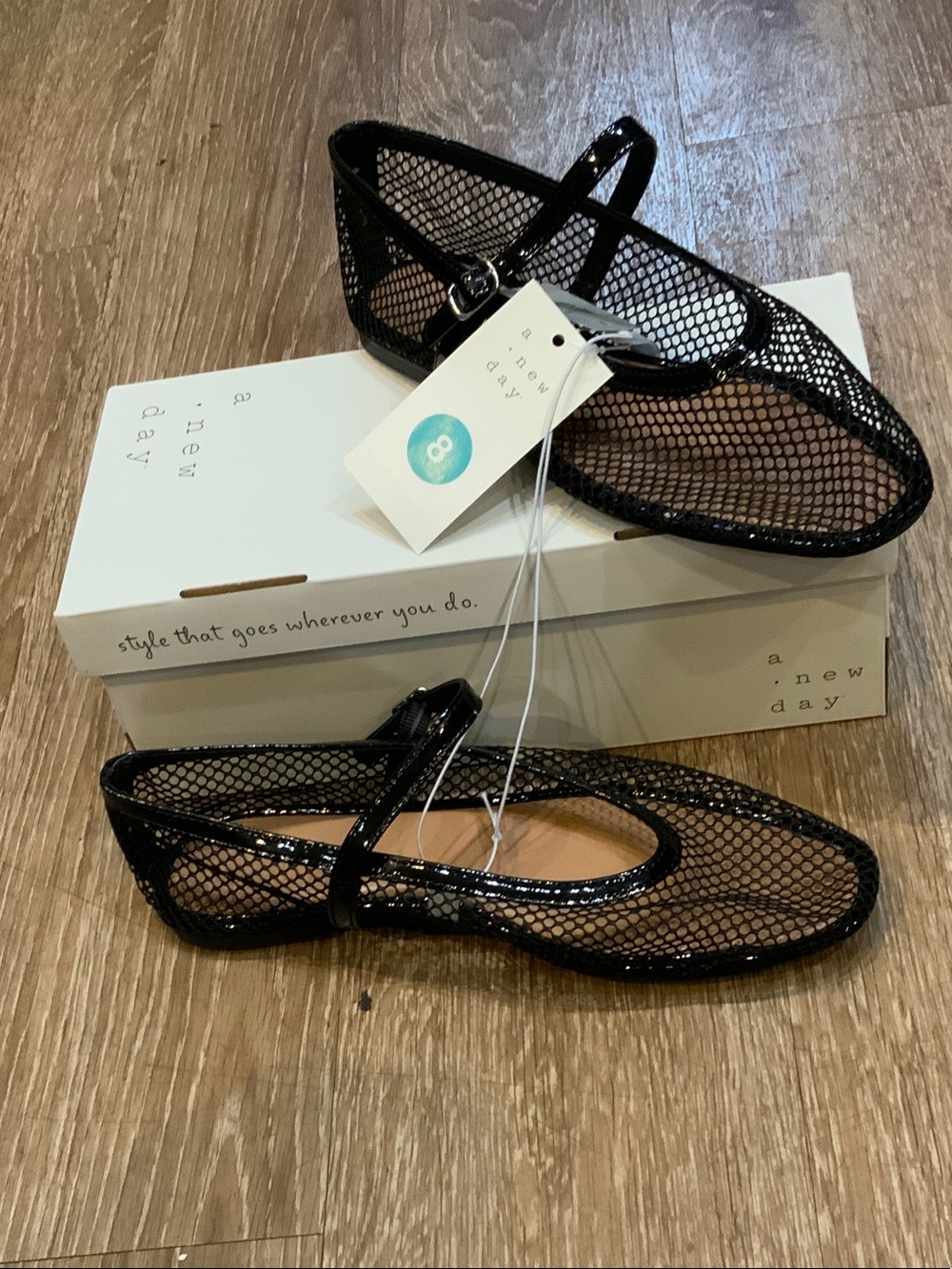 a new day Black Mesh Mary Jane Flats with Ankle Strap